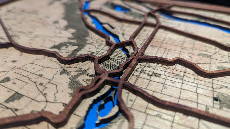 3D Wood Cut Map - Portland Area Map