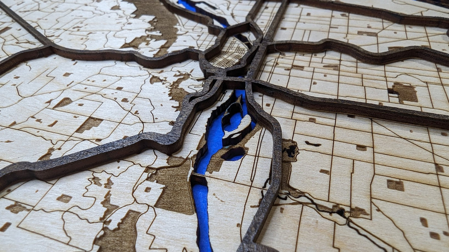 3D Wood Cut Map - Portland Area Map