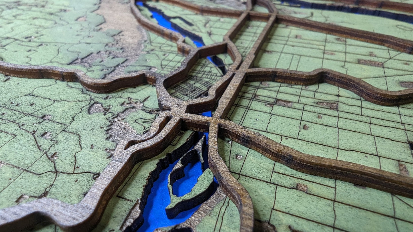 3D Wood Cut Map - Portland Area Map