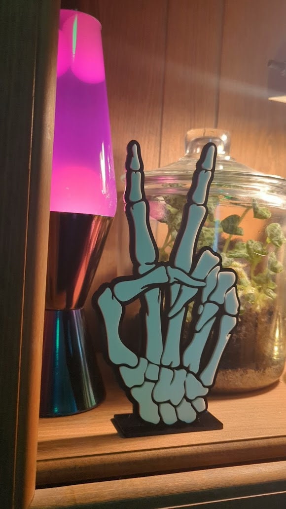 Handmade Acrylic Skeleton Hand Decor - Peace Sign - 8, 10, and 12 Inches