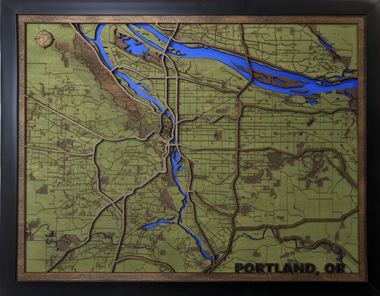 3D Wood Cut Map - Portland Area Map