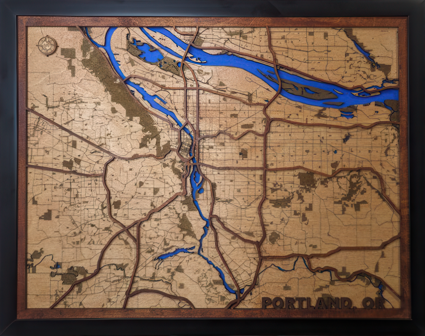 3D Wood Cut Map - Portland Area Map