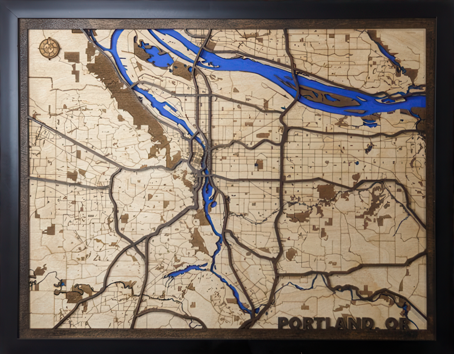 3D Wood Cut Map - Portland Area Map